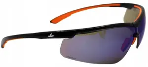Protective glasses MCR Safety Marazion with blue mirrored lenses and black‑orange frame