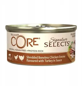 Wet cat food Whiskas Core Signature Selects Shredded Chicken with Turkey in Sauce, 79 g can