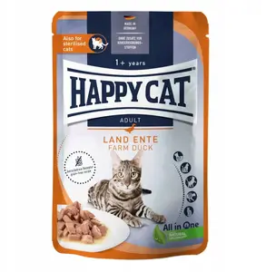 Влажный корм для кошек в пауче happy cat Farm Duck для взрослых кошек, утка, 85 г