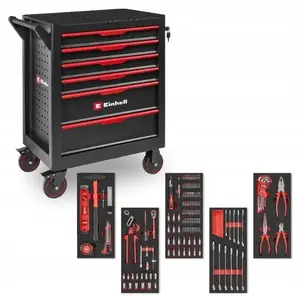 Tool trolley EINHELL 6-drawer with 149-piece tool set (MPN 49375401)