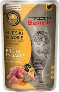 Kaķu barība CERTECH Super Benek, tītaru filejas mērcē ar smiltsērkšķiem, 85 g