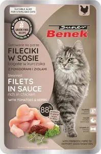 Kaķu barība CERTECH Super Benek vistas filejas ar tomātiem mērcē 85 g paciņa