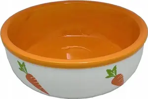Ceramic Pet Bowl Yarro International Y2721 — for Small Rodents & Rabbits, Pattern Carrot, 13.5×5 cm