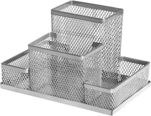 Desk Organizer Forofis 91311 metal pencil holder 153×103×100 mm silver