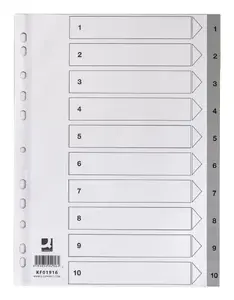Разделитель с цифровыми вкладками Q-Connect KF01916, полипропилен (PP), серый, 225×297×12 мм