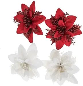 Artificial Poinsettia Flowers 14 cm, Pack of 4, Eurofirany — white and red