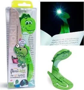 Galda lampa Thinking Gifts Flexilight Pals Dinosaur Green — regulējama grāmatu lampa