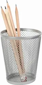 Desk cup organizer NET silver — angled pen holder, compact desktop accessory