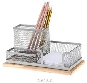 Desk organizer NET Przybornik srebrny 3A with wood accents