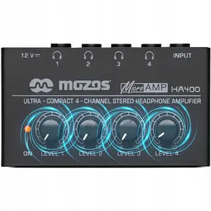 Headphone Amplifier Mozos HA400 — 4-channel stereo headphone amp, compact desktop unit