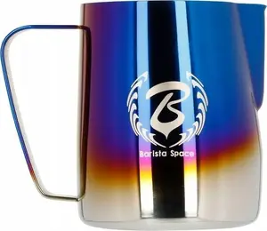 Milk Pitcher Barista Space Titanium Half Blue 600 ml – stainless milk jug for steaming and pouring
