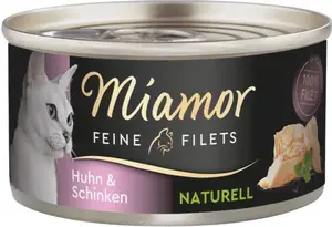 Miamor Fine Fillets Naturelle mitrā barība kaķiem — vistas un šķiņķa, 80 g ar vieglu atvēršanu