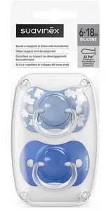 Silikona fizioloģiska zīļūda Suavinex SX Pro 6–18 mēneši, komplekts 2 gab., zils