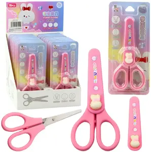 School Scissors Lean 14 cm with Protective Cover, Decorative White Bunny