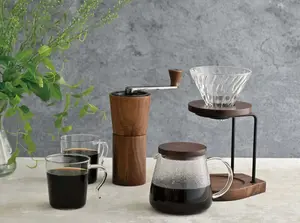 HARIO glass dripper V60-02 Walnut — pour-over coffee brewer, size 02, glass body, walnut handle