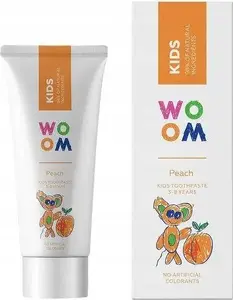Bērnu zobu pasta Woom persiku garša 50 ml, bērniem 3–8 gadu