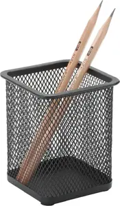 Pen holder Q-Connect KF15106 metal square desk organizer, black
