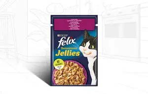 Mitrs kaķu barības maisiņš Felix Sensations Jellies 85 g — pīles garša, maisiņš