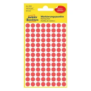 Self-adhesive paper labels Avery Zweckform 3589 — red circular 8 mm, 416 pcs