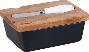 Butter Dish with Knife and Lid Klausberg KB-7784 — Porcelain bowl, acacia handle, black