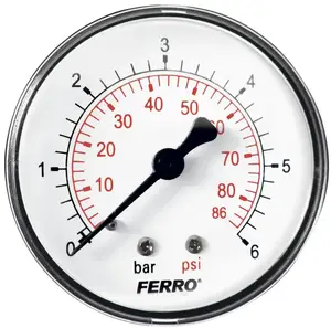 Pressure Gauge FERRO M6306A 63 mm, 1/4" connection, 0–6 bar, axial rear