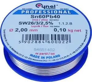 Lodēšanas stieple Mojeledy Cyna 2,00 mm 100 g Sn60Pb40 ar serdi (2,5% flux)