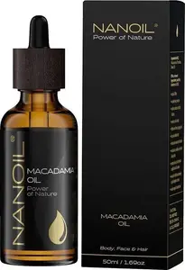 Makadāmijas eļļa matiem un ķermenim 50 ml — Nanoil, viegla barojoša eļļa ādas un matu kopšanai