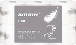 Tualetes papīrs Katrin Plus Soft 285 — iepakojums ar 42 ruļļiem, 1 slānis bez serdes