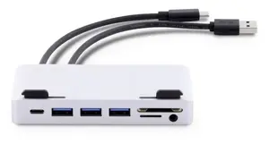 USB-C Attach USB 3.2 Gen 1 Type-C hub by LMP, MicroSD/SD card reader, 3x ports incl. Type-A, Type-C and 3.5mm, Silver