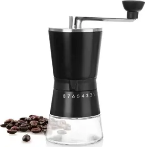 Coffee grinder ORION hand grinder model Ori_130231, manual, adjustable grind, steel and glass, 21 cm