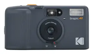 Compact film camera Kodak Snapic A1 — 35 mm, 1/100 s shutter, built-in flash, AAA batteries, grey