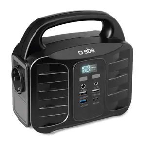 Uzlādes stacija SBS Portable TEPOWST150W — 150 W kopā, AC 100 W (Type F), USB-A, USB-C, DC, LCD, melna