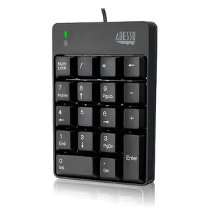 Цифровая клавиатура SPIRE Adesso AKB-601UB — 18 клавиш, USB, влагозащищённая мембранная, кабель 1.8 м, чёрная