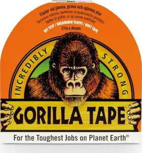 Gaffatape 48 mm x 27 m no gorilla sports — balta auduma līmlente fiksēšanai, remontam un skatuves lietojumam