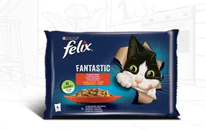 Mitrs kaķu barības Nestle Felix 85 g — pieaugušajiem, liellopa, vistas, jēra