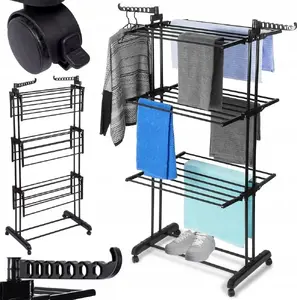 Clothes Drying Rack Vilde vertical metal on wheels 125x170 cm black