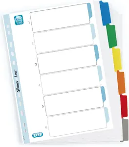 Folder dividers Elba A4+ mylar, colored, 6 tabs, reinforced indexes