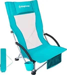 Salokāms kempinga krēsls KingCamp Cyan — augsta atzveltne, pārnēsājams makšķerēšanai un kempingam