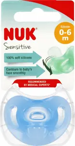 Соска Nuk Sensitive 0–6 мес синяя – ортодонтическая силиконовая, для грудничков