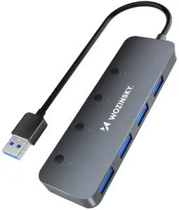 USB-хаб Wozinsky 4x USB-A с отдельными переключателями, алюминиевый, серый