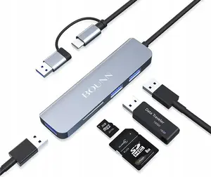 USB-хаб Bounn JL-CX05A-1 — USB/Type-C на USB 3.0 + 2×USB 2.0 + SD/TF слот