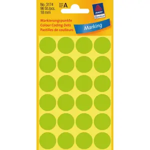 Label dots Avery Zweckform 3174 — neon green paper circle labels, 1.8 cm, 96 pcs