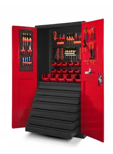Metal workshop tool cabinet Jan Nowak DAREK 920×1850×500 mm, anthracite-red