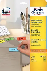 Самоклеящиеся цветные организующие этикетки Avery Zweckform L6037-20, съемные, желтые, A4, 189 шт/лист (3780 шт)