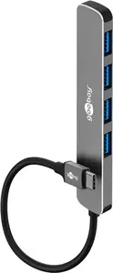 USB Type-C hubs GOOBAY 79157 — 4× USB 3.2 Gen 1 Type-A, 5 Gbit/s, alumīnijs/plastmasa, pelēks