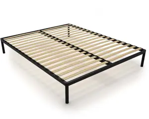 Gultas rāmis Auping BED ALU 160x200 metāla ar koka lamelēm, moderns, melns
