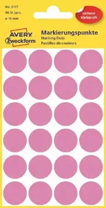 Label sheets AVERY 3117, Ø 18 mm small round labels, uncoated, 96 labels per sheet, pink