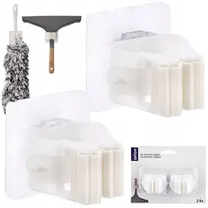Wall-mounted self-adhesive mop and broom hanger Aptel, white, 2-piece