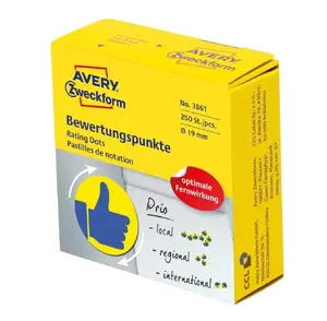 Self-adhesive circle labels Avery 3861 by avery zweckform, permanent adhesive, 1.9 cm, 250 pcs, blue/yellow