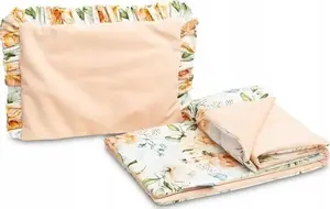 Stroller set Sensillo Velvet with ruffle — peony pattern, peach